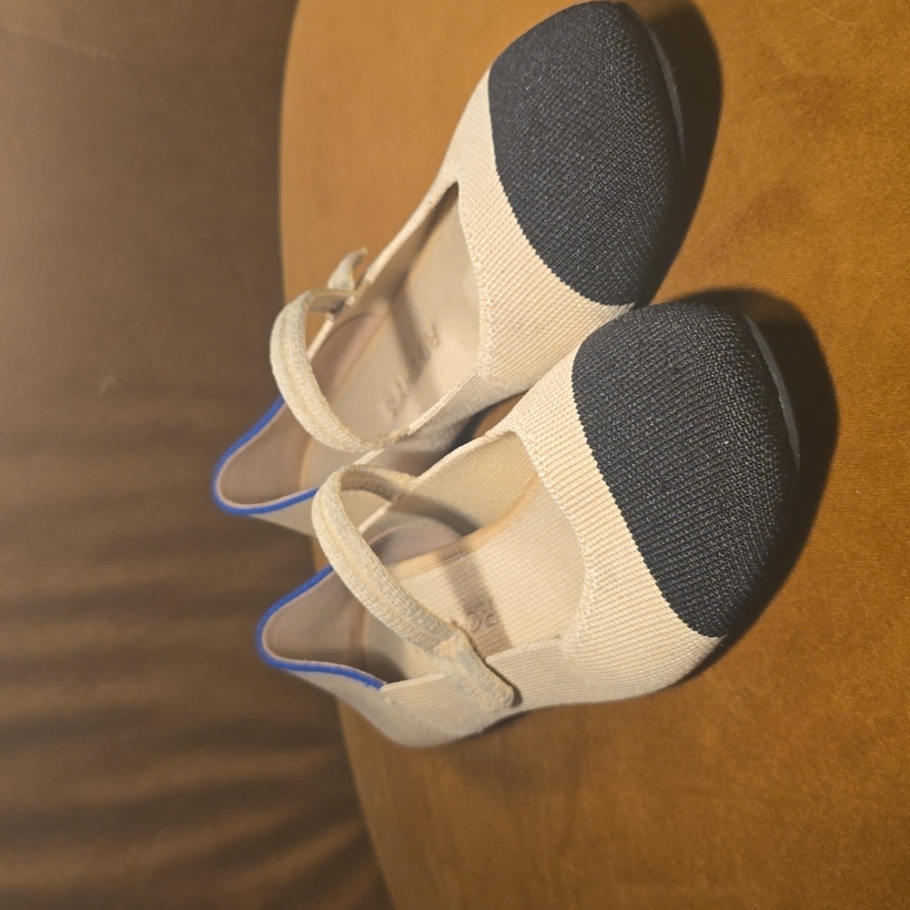 Rothy's The Square Mary Jane Cap Toe Tan and Black Loafers